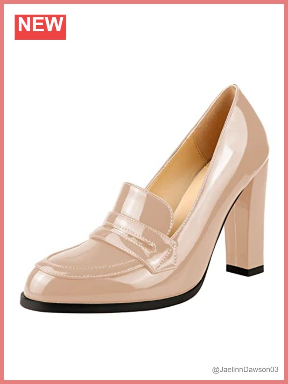 Women's Patent Leather Chunky Heel Pumps Slip On Round Toe Dress Shoes Work